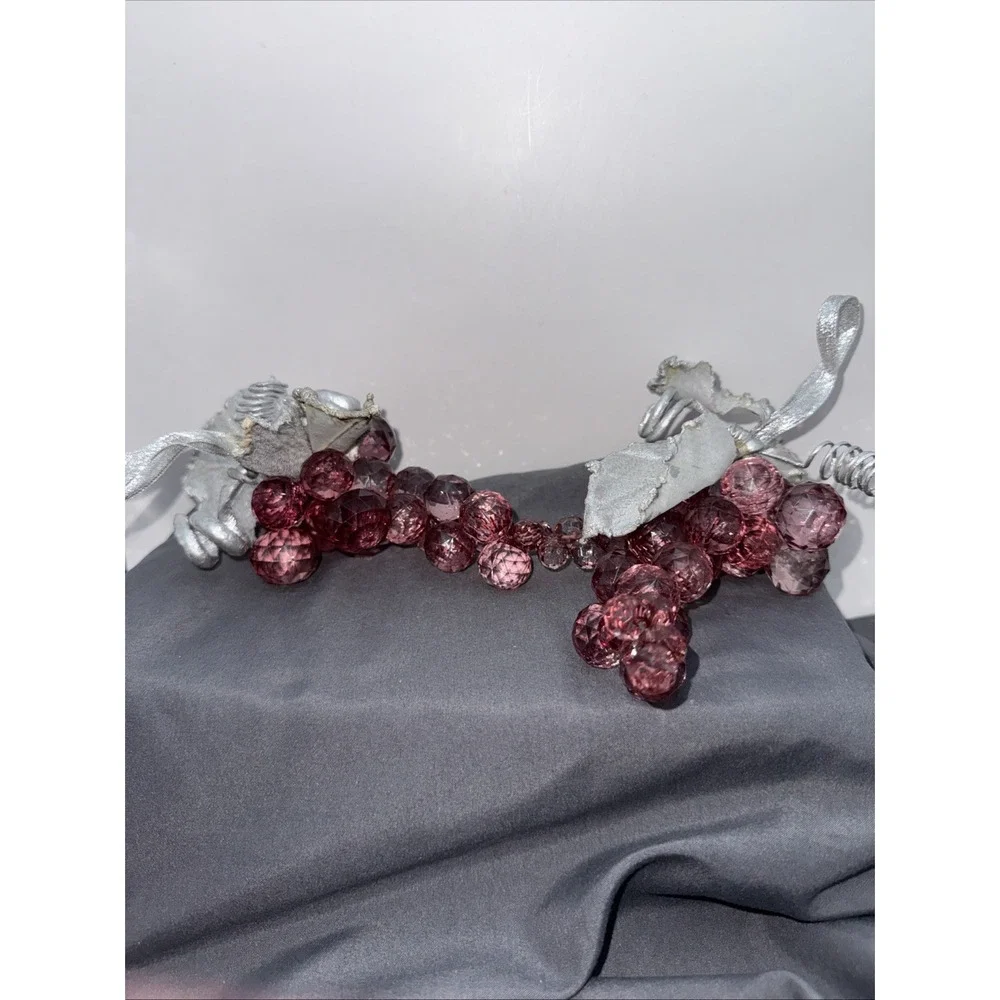 VTG Lucite Acrylic Faceted Grape Cluster Pinkish Silver Leaf Lot of 2